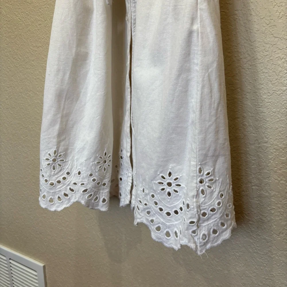 Old Navy Linen Sleeveless Fit & Flare Cream Eyelet MIDI Shirtdress Size Medium - Picture 2 of 8